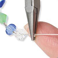 Pliers placing a crimp on beading wire